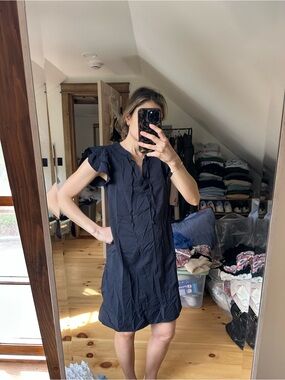 Vineyard Vines Black Short Sleeve Ruffle Shift Dress